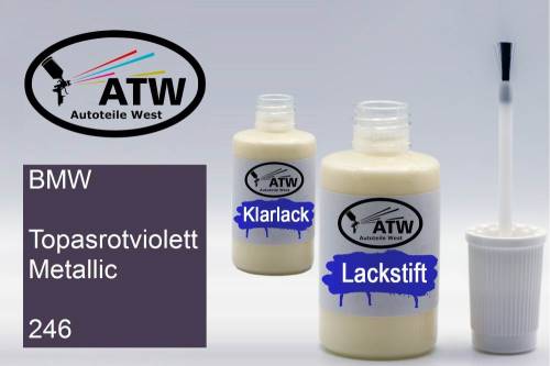 BMW, Topasrotviolett Metallic, 246: 20ml Lackstift + 20ml Klarlack - Set, von ATW Autoteile West.